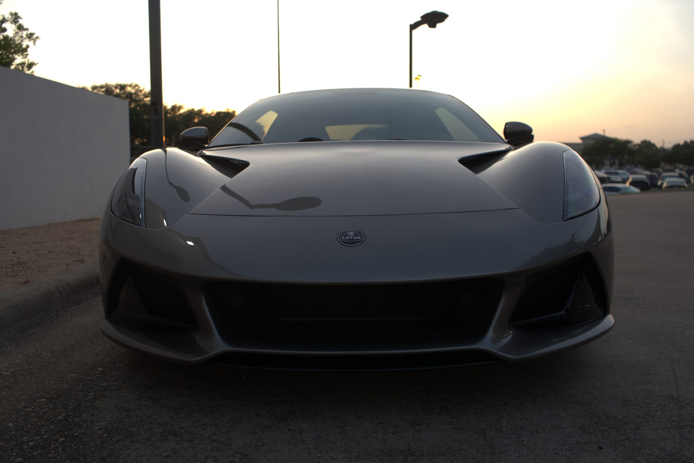 Lotus Emira at dusk, head on