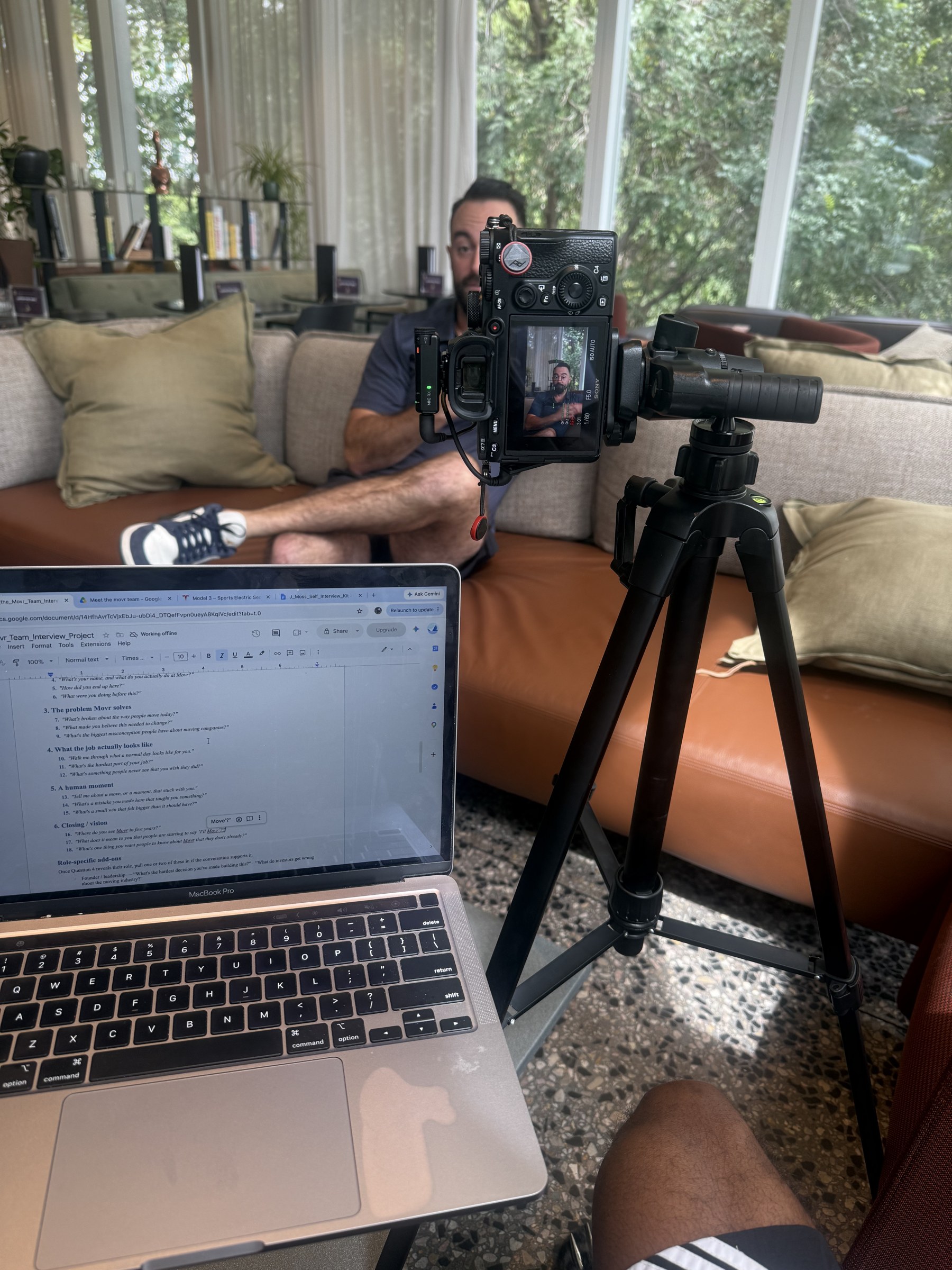 Camera set up for a Movr interview shoot