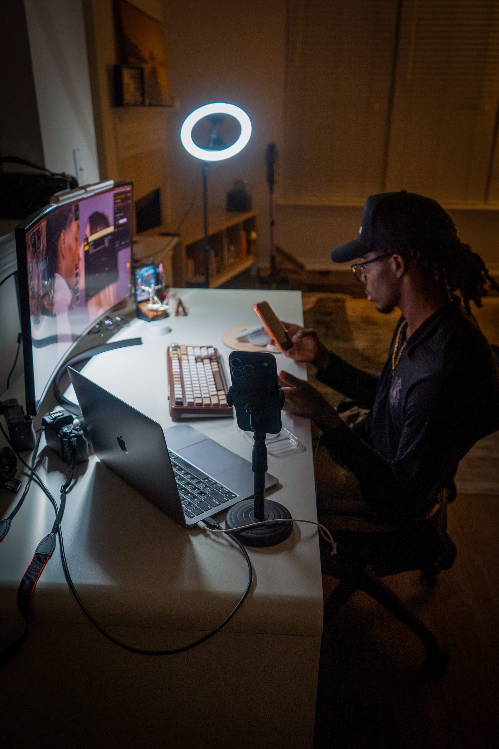 Runcheck founder on camera with a ring light